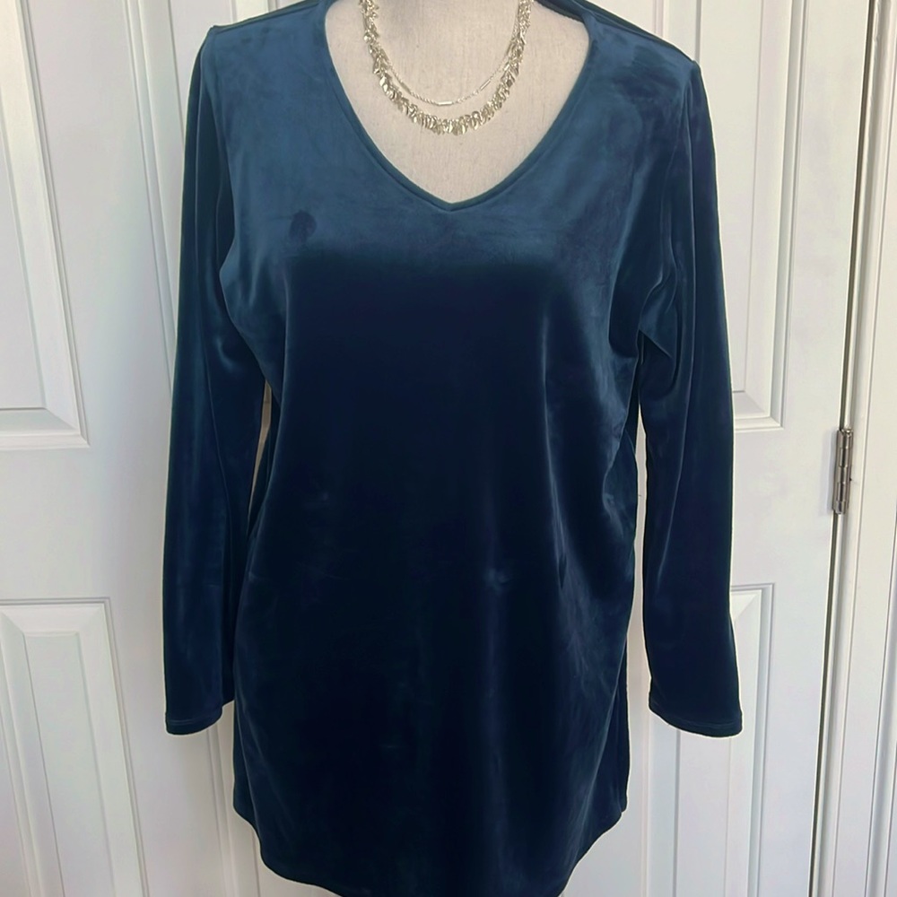 Jjill PURE JILL  BLUE LONG SLEEVE V-NECK VELOUR TUNIC SIZE M